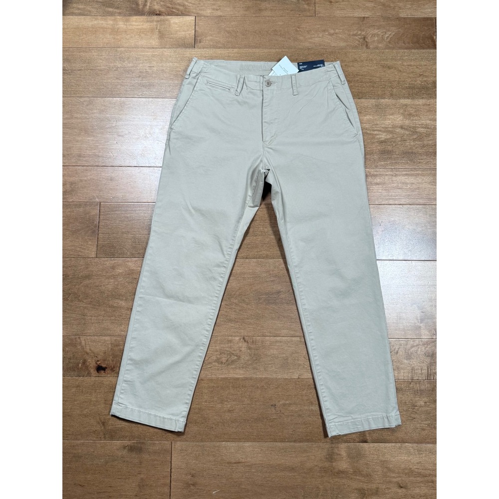 American Eagle Original Straight Lived In Khaki Pants Flex Beige Men‎ 33x30 NWT